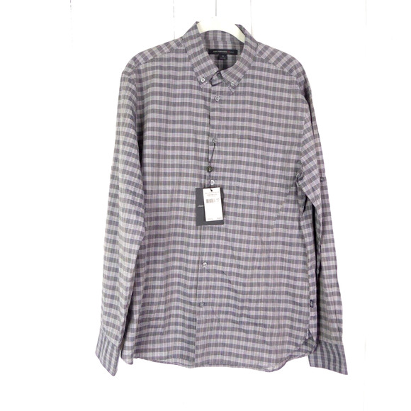 John Varvatos USA Shirt Mens SZ M Button Up Checkered Business Casual Dress NWT - Picture 1 of 12